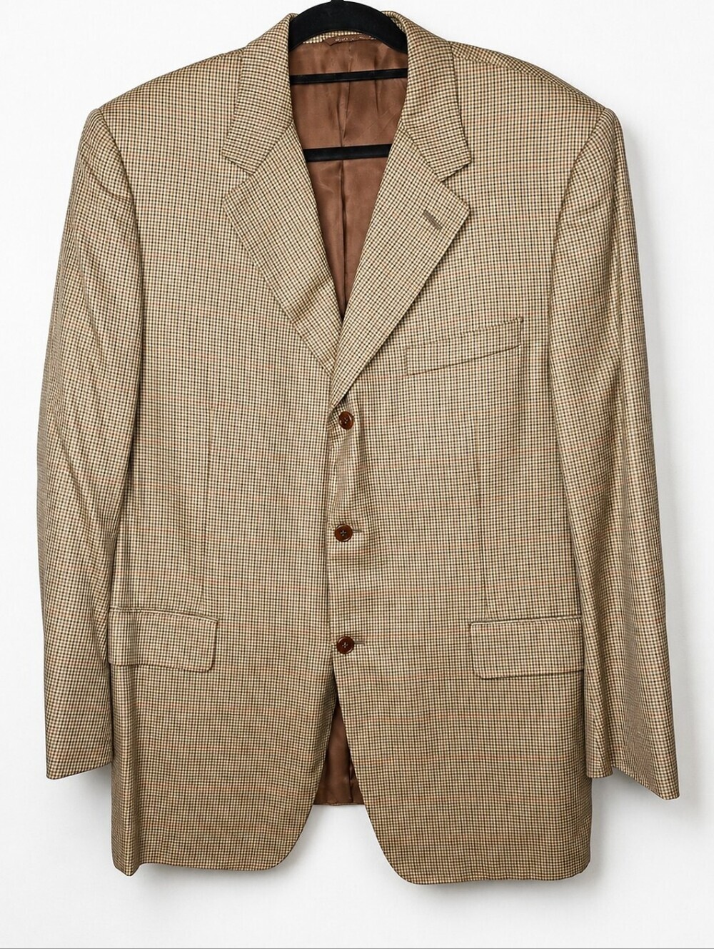 Canali Italy 55% Silk 45% Wool Sport Coat Blazer Brown Houndstooth Size 56R